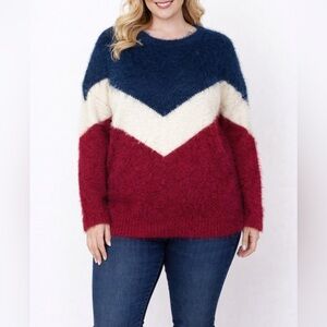 NEW Ashley Stewart Sweater, Red White‎ & Blue, 1X